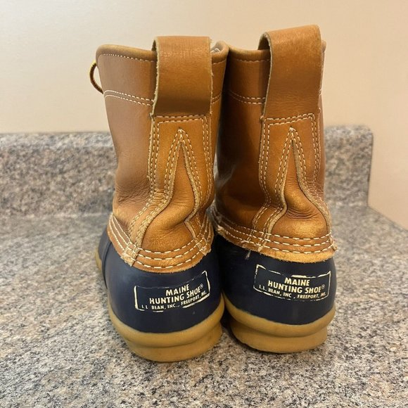 LL BEAN Duck Boots Maine Hunting Shoe Womens Size 7 Brown / Blue GUC - Picture 5 of 12